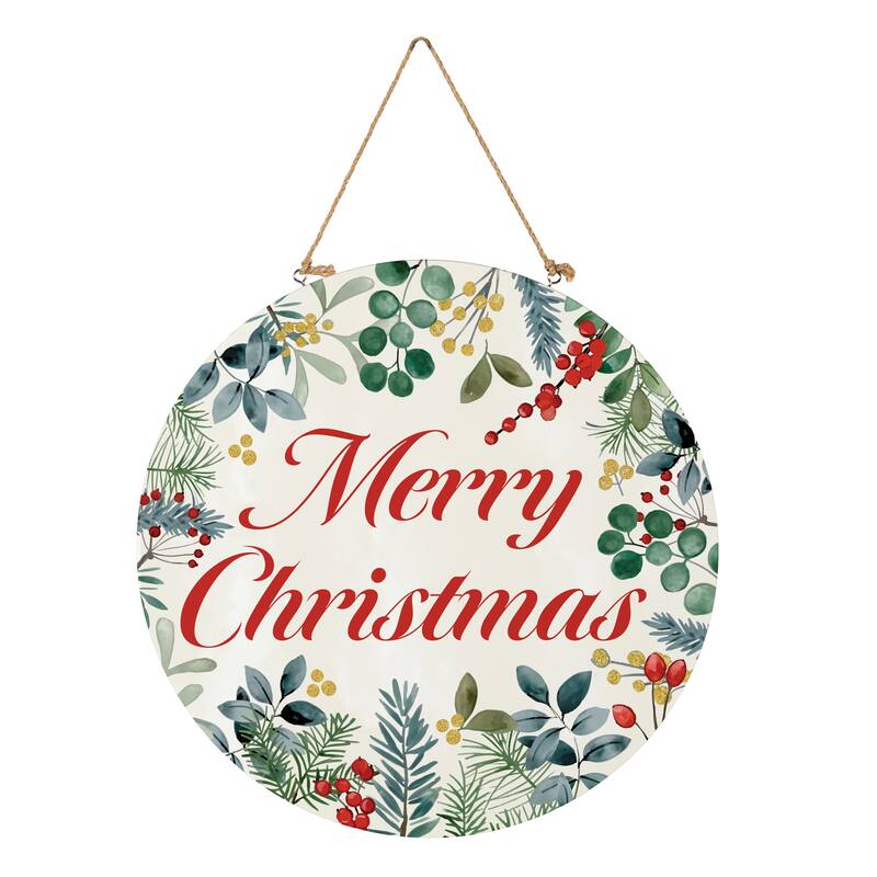 Festive Foliage Wood Door Decor, "Merry Christmas" - 18" - Multicolor