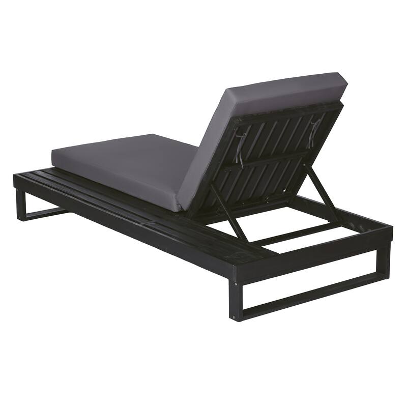 Christopher Knight Home - Modern Outdoor Acacia Wood Chaise Lounge with 4-Position Adjustable Backrest & 3-Fold Cushion