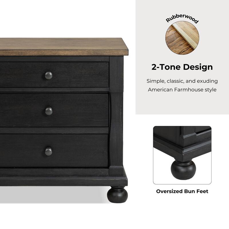 Furniture of America Lucan Farmhouse Black Solid Wood 3-Drawer Nightstand