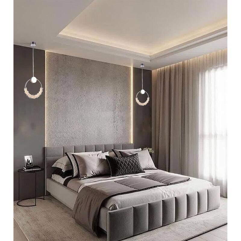LED Chrome Hoop Pendant With Crystal Accents