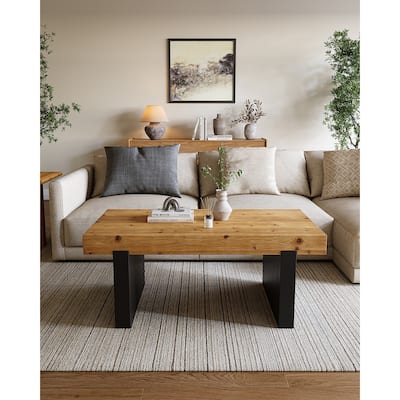 47" Rectangle Solid Wood Center Coffee Table for Living Room