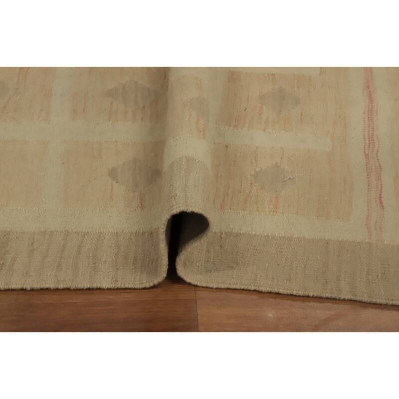 Hand Woven Oriental 100% Wool Carpet Southwestern Tribal Beige & Ivories Kilim Area Rug - 9' 10'' X 7' 10''