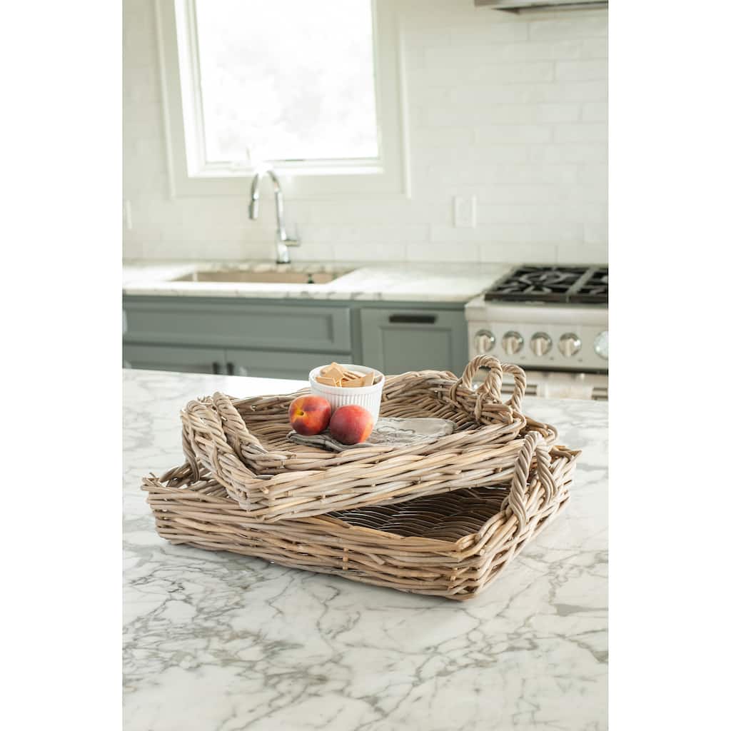 Handmade Natural Rattan Serving Trays (Set Of 3) by East at Main