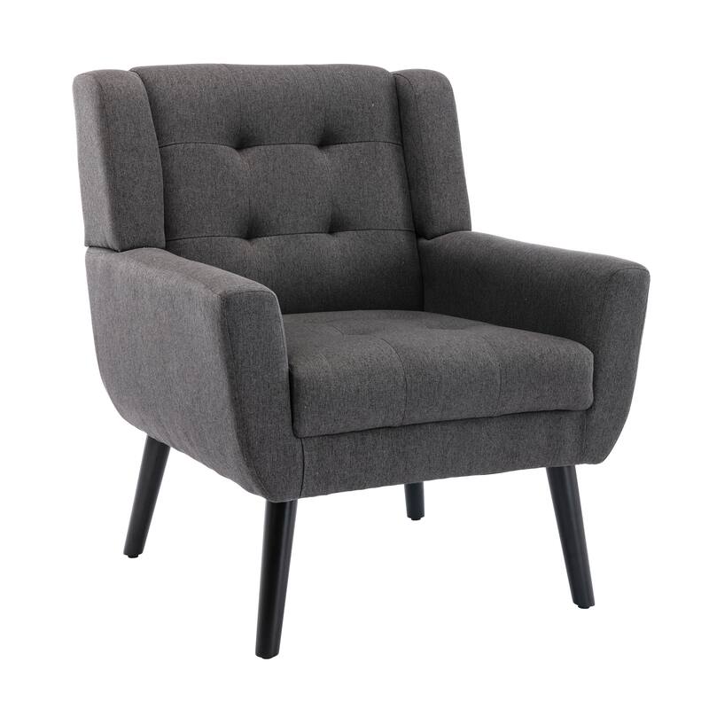 Linen Blend Upholstered Accent Chair with Curved Back and Black Metal Legs
