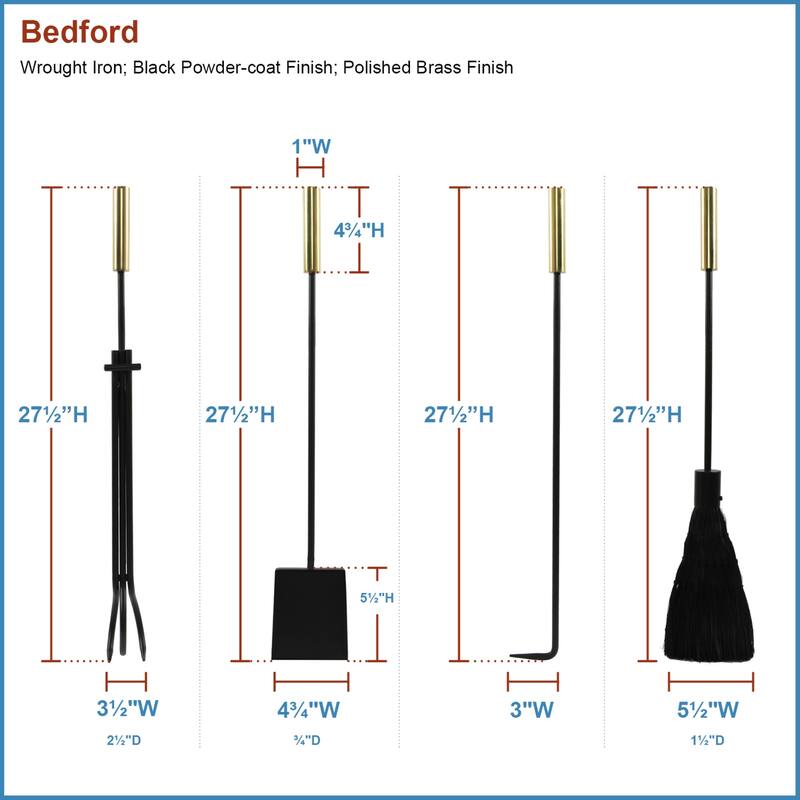 Achla Designs Contemporary Bedford Fireplace Set of 4 Tools, 30.25 Inch Tall, Black