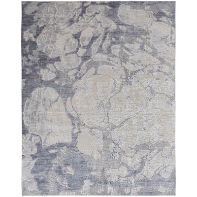 Corben Abstract Watercolor Rug, Ivory/Dark Blue/Gray, Area Rug
