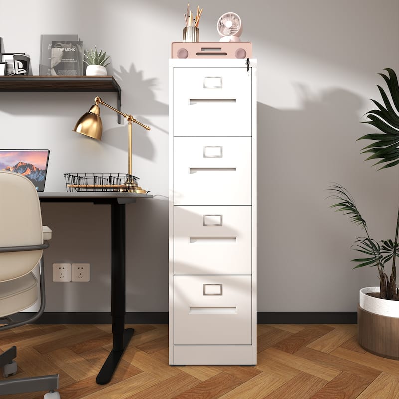 4 Drawer File Cabinet with Lock Metal Vertical File Cabinet Office Home, A4 Legal/Letter Size Narrow File Cabinet Locked