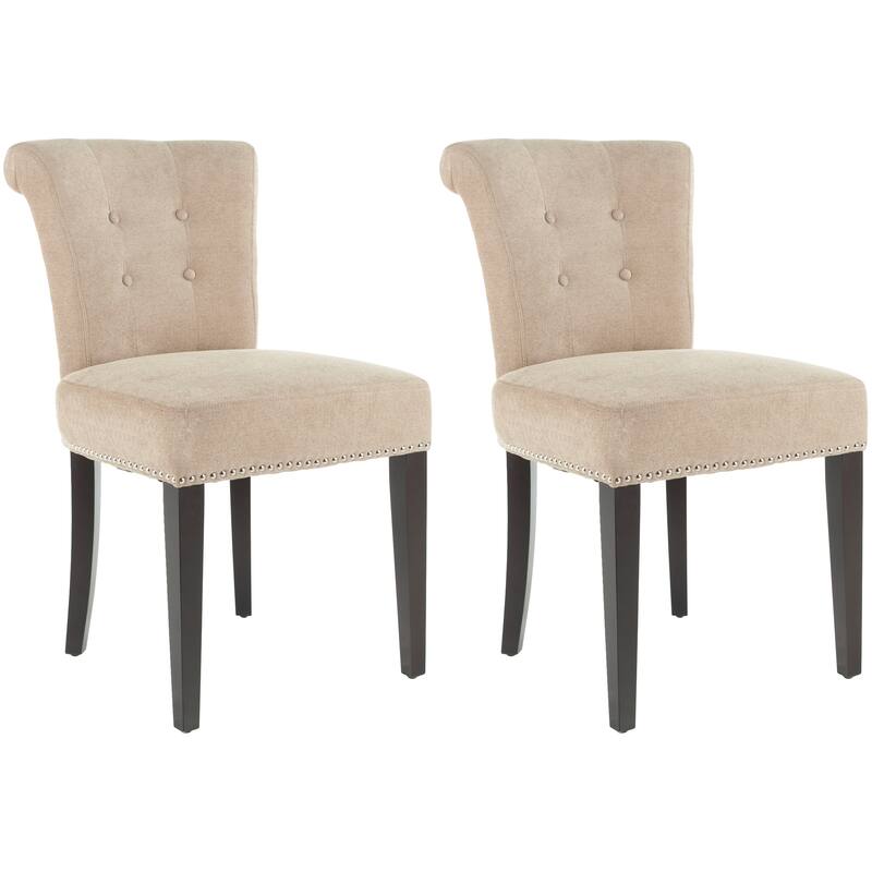 SAFAVIEH Latoyia Beige Linen Nailhead Dining Chair (Set of 2) - 19.5" x 24.2" x 33.4" - 20Wx24Dx33H