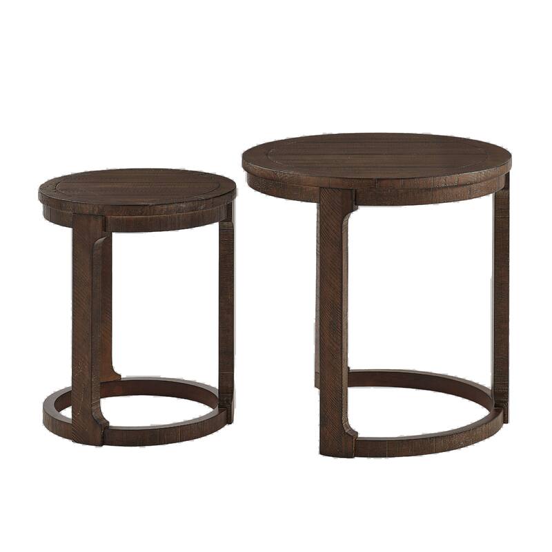 24 inch 2PCS Curved Traditional Round Circle Wooden Coffee Table Set, Mid Century Rustic Style Side Table, End Table