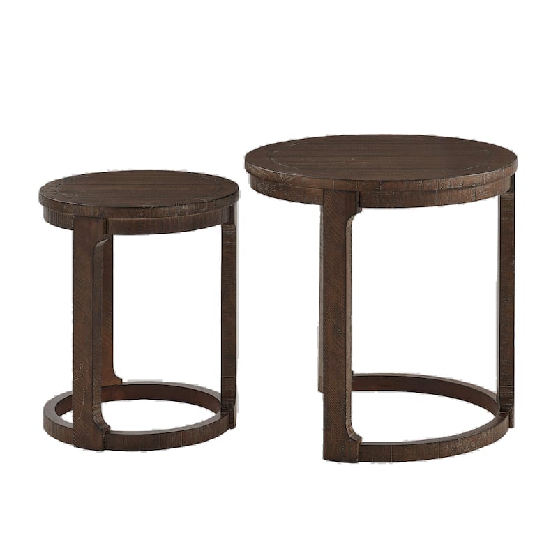 GDF Studio - Mid-Century Solid Wood 2-Piece Round Side Table Set with Curved Design