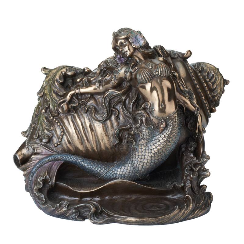 Charis 7.48" width Mermaid & Conch Trinket Box Poly Resin
