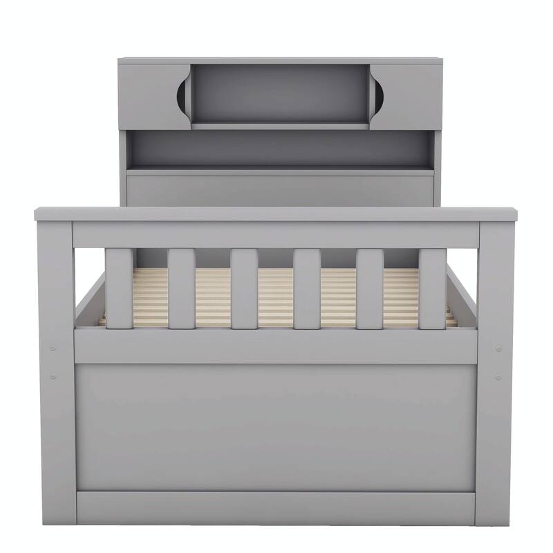 Captain Platform Bed Frame with Storage Bookcases, Shelves & Four Drawers