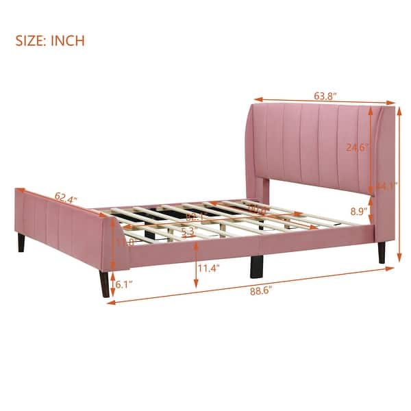 dimension image slide 6 of 9, Twin/Full/Queen Size Velvet Upholstered Platform Bed Frame with Headboard and Wooden Slats Support, No Box Spring Needed
