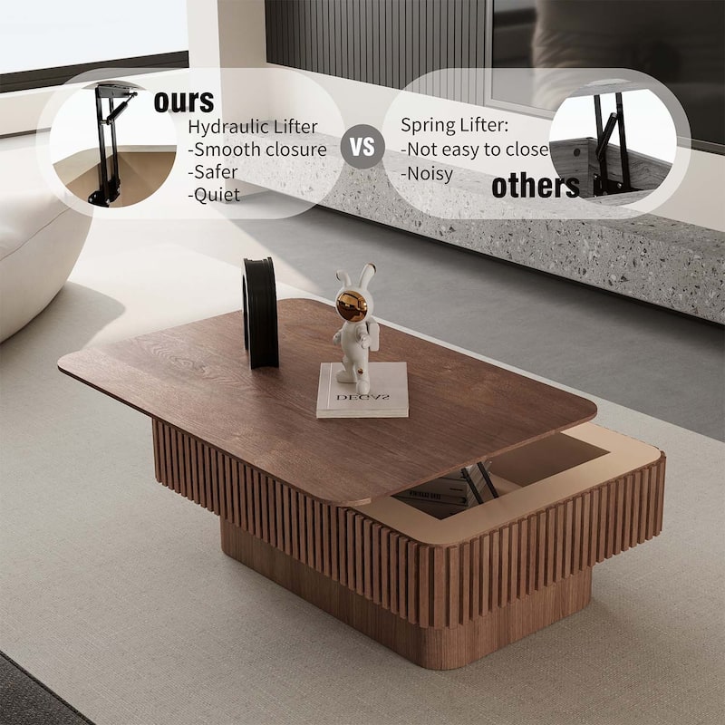 Modern Fluted Lift-top Coffee Table with Storage and Adjustable Height,for Living Spaces
