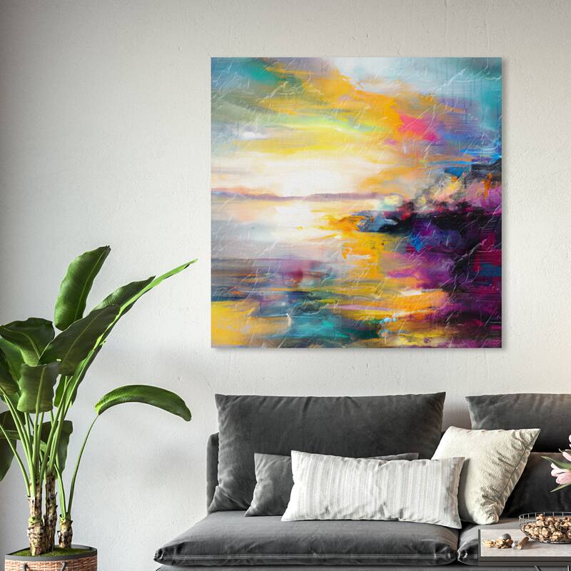 Wynwood Studio Abstract Believe Dusk Yellow and Nautical & Coastal Wall Art Canvas Print - 40 x 40