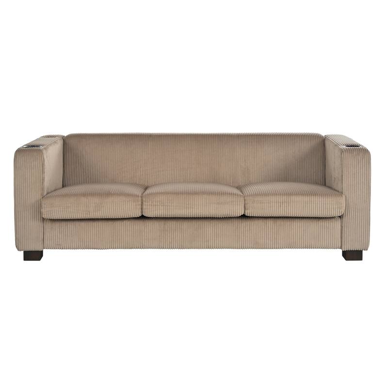 Roomfitters Ribbed Corduroy 3-Seater Track-Arm Sofa, Contemporary Living Room Couch