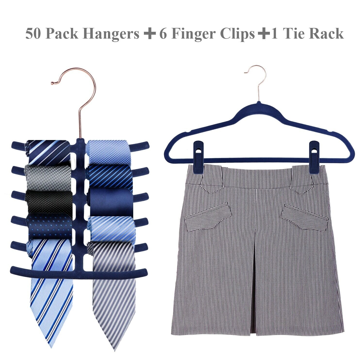 Decorrack Non Slip Velvet Clothing Hangers, 10 Pack, Navy Blue