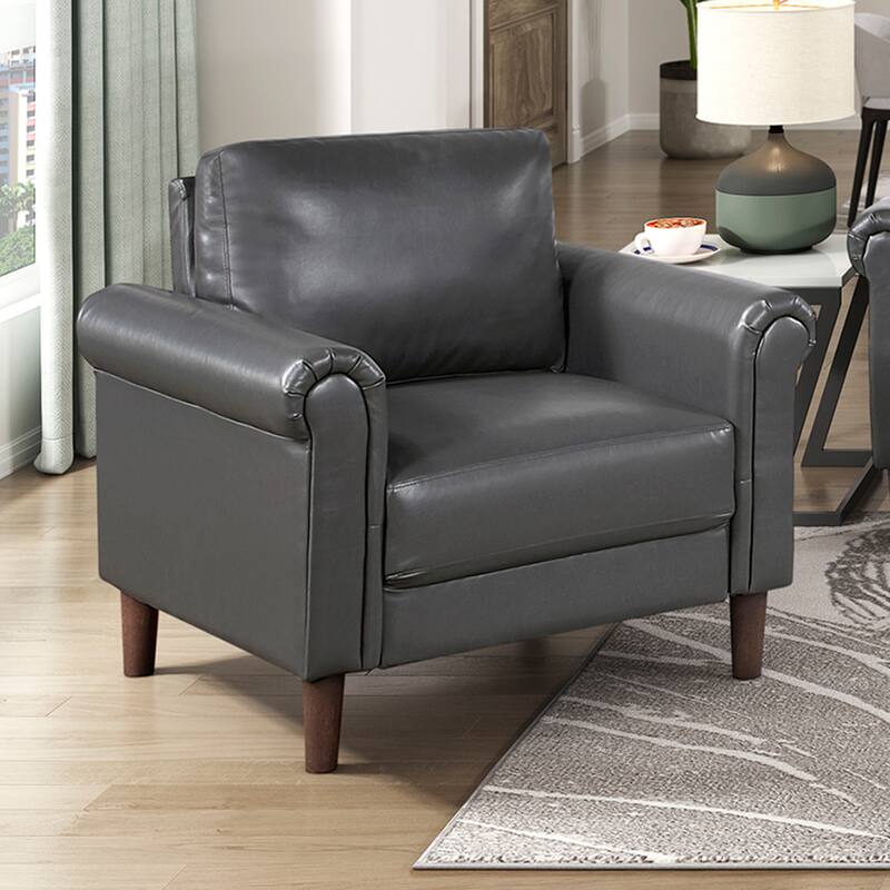 Frances 35" Faux Leather Living Room Chair - Brown Finish Exposed Feet
