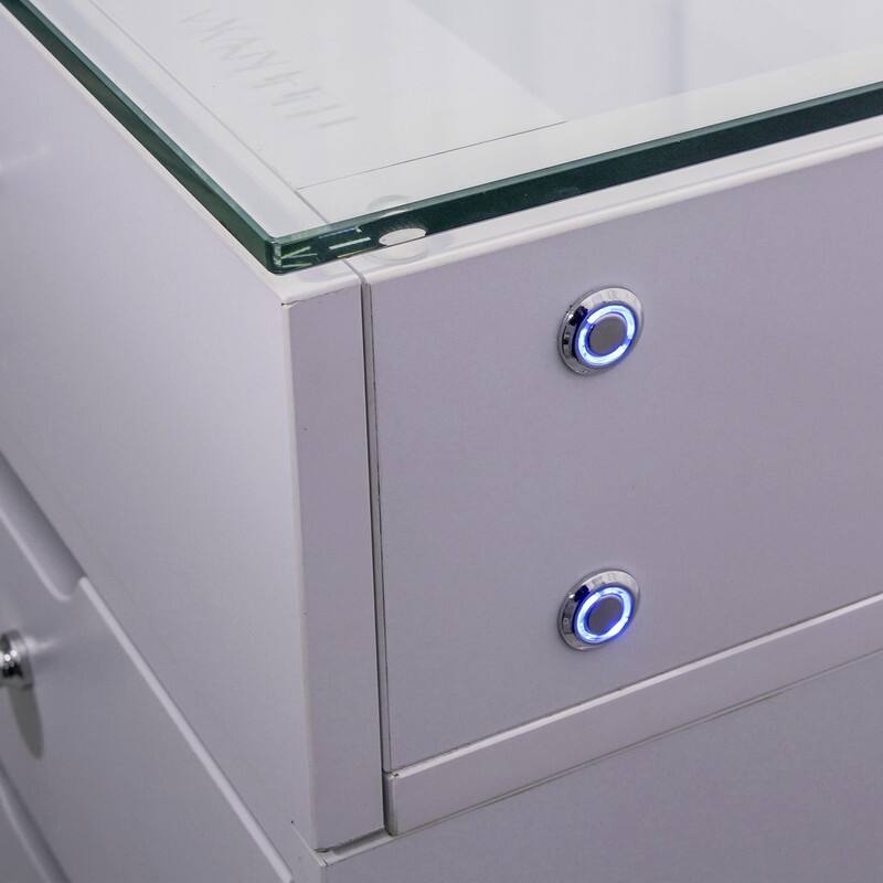 VANITII 8 Drawers Makeup Vanity Desk With RGB Strip Lights For Bedroom Dresser Vanites Metal White