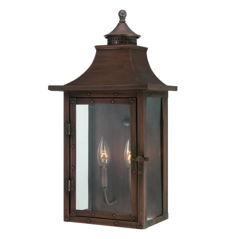 2-Light Patina Wall Light Gas Lantern Style Clear Glass - 7” x 10” x 19.75”