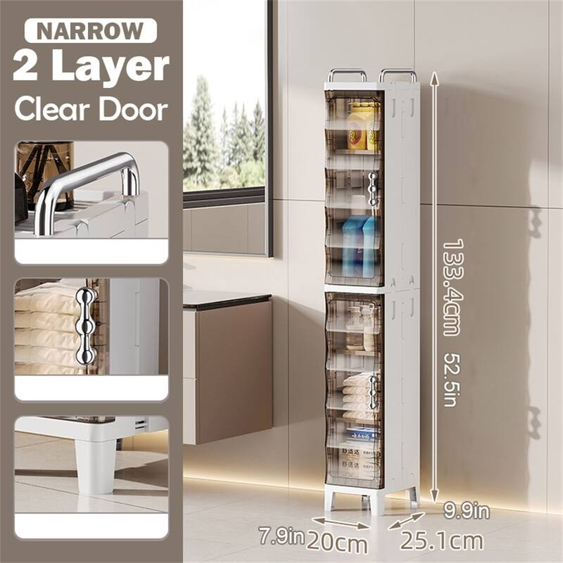 Small Narrow Bathroom Storage Cabinet White Plastic Corner Organizer with Adjustable Shelves