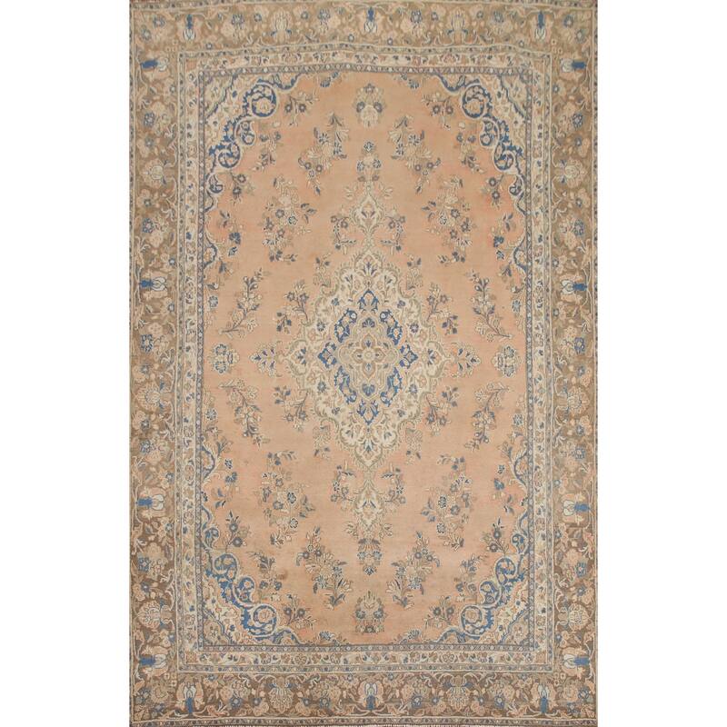 Hand Knotted Oriental 100% Wool Carpet Traditional Floral Peach Hamedan Area Rug - 11' 0'' X 7' 10''