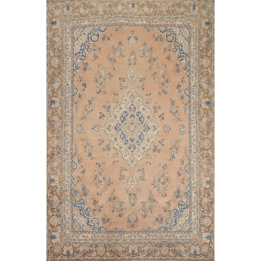 Hand Knotted Oriental 100% Wool Carpet Traditional Floral Peach Hamedan Area Rug - 11' 0'' X 7' 10''