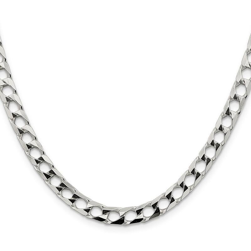Curata 925 Sterling Silver Polished 6.25mm Flat Curb Link Chain Necklace for Men