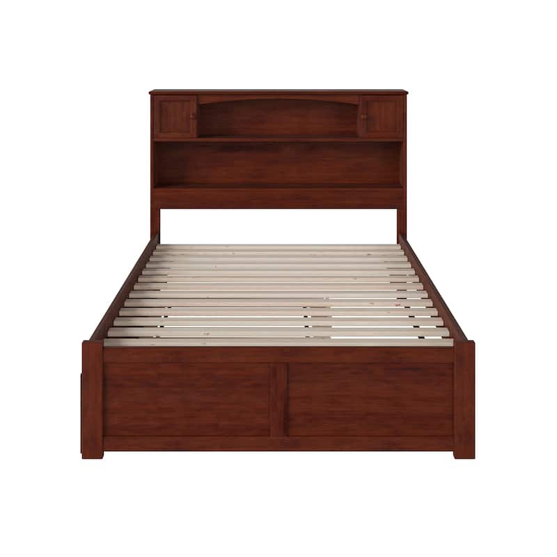 AFI Newport Full Size Platform Bed with Footboard & Twin Trundle in Walnut
