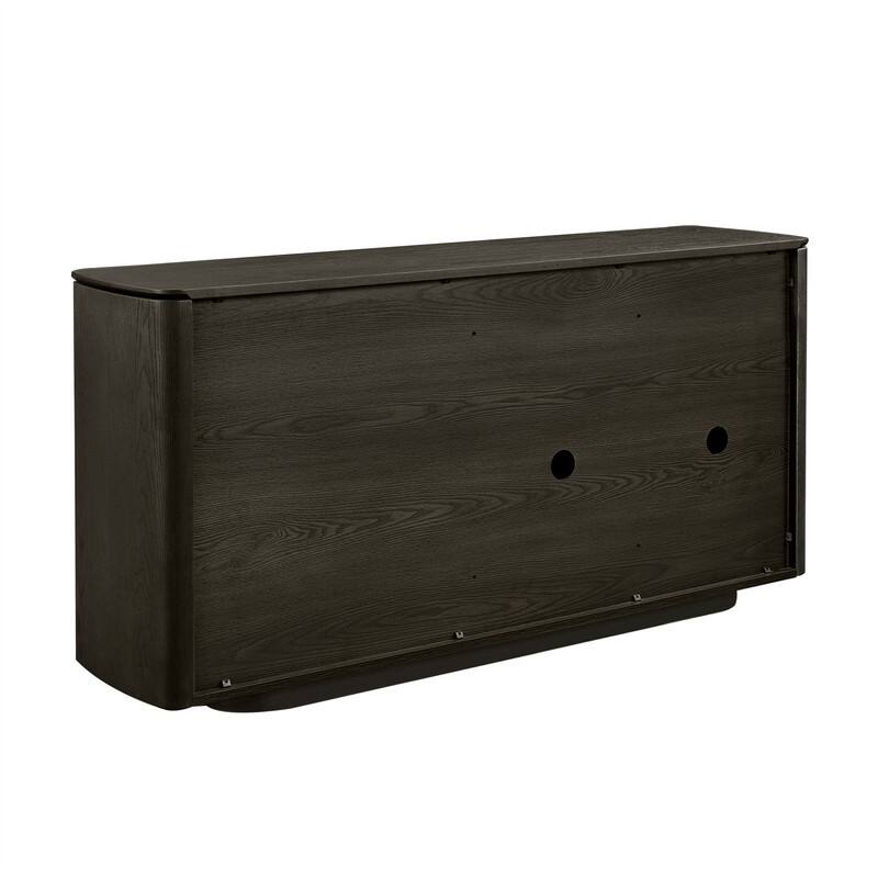 Spruce & Spring Modern Scandinavian Luxury Ash Wood Sideboard with Metallic Accent, Dark Brown Storage Buffet Cabinet