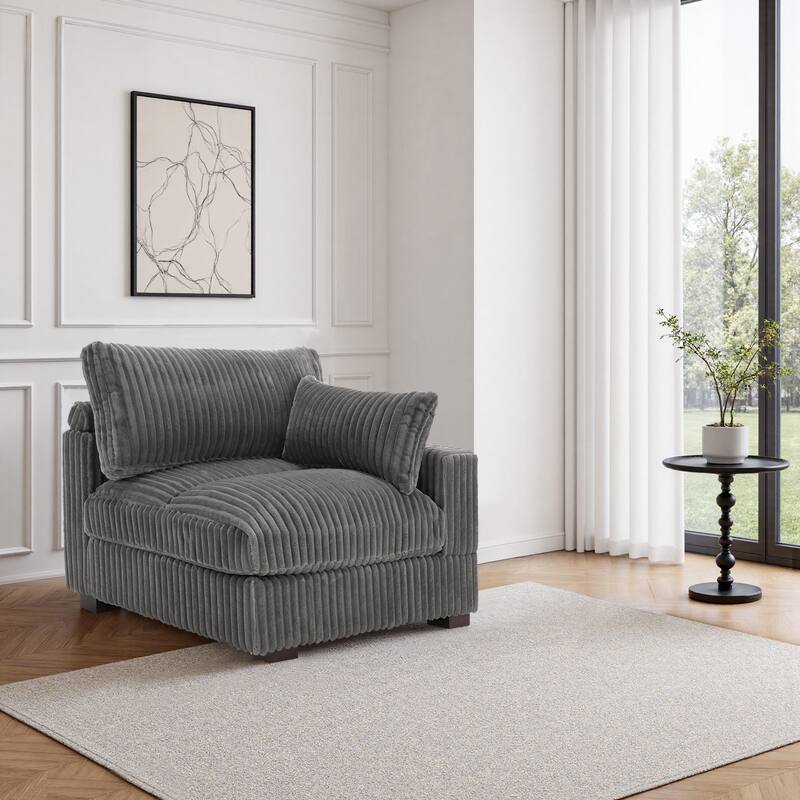 40"W Plush Corduroy Corner Accent Chair Sectional Module with Pillow