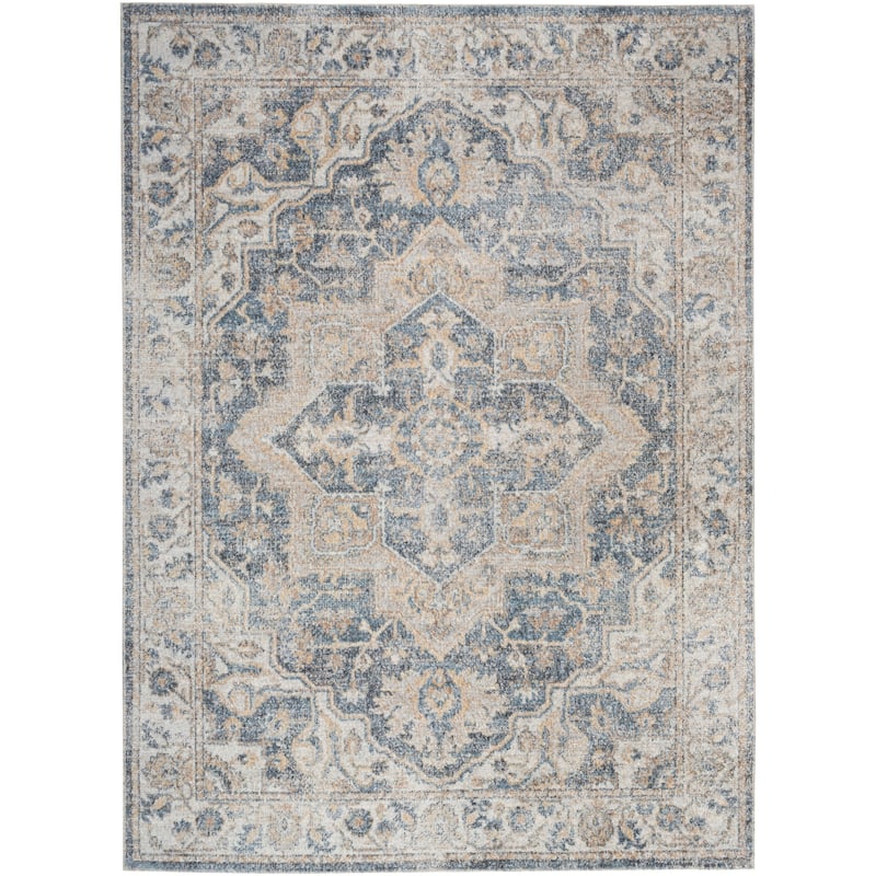 Nourison Abby Machine Washable Indoor only Persian Floral Area Rug. - 5' 3" x 7' - Grey/Blue - Rectangle