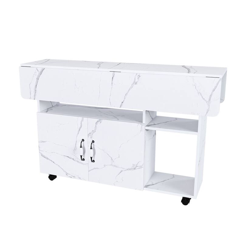 Multi-Functional Folding Table Kitchen Island with Storage Shelves and Wheels