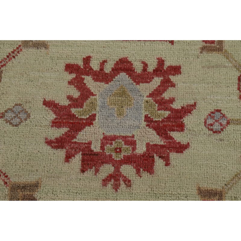 Hand Knotted Oriental 100% Wool Carpet Transitional All-Over Green Oushak Area Rug - 12' 4'' X 9' 2''
