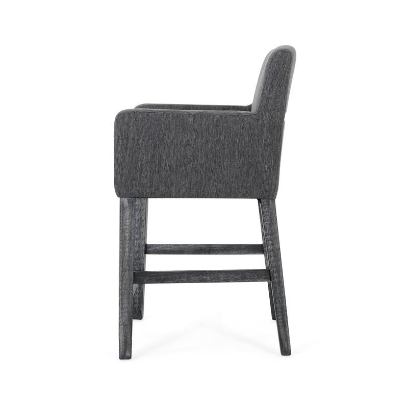 Roomfitters Upholstered 26 Inch Counter Stool with Armrests and H-Frame Base, Charcoal Gray