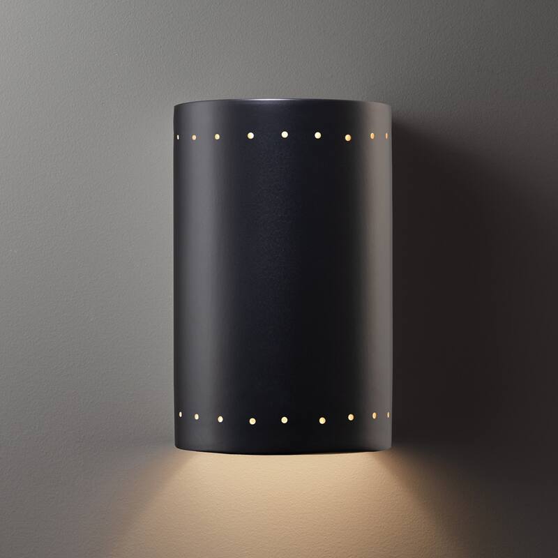 Justice Design Ambiance - Large ADA Cylinder w/ Perfs - Closed Top (Outdoor) Wall Sconce - Carbon Matte Black