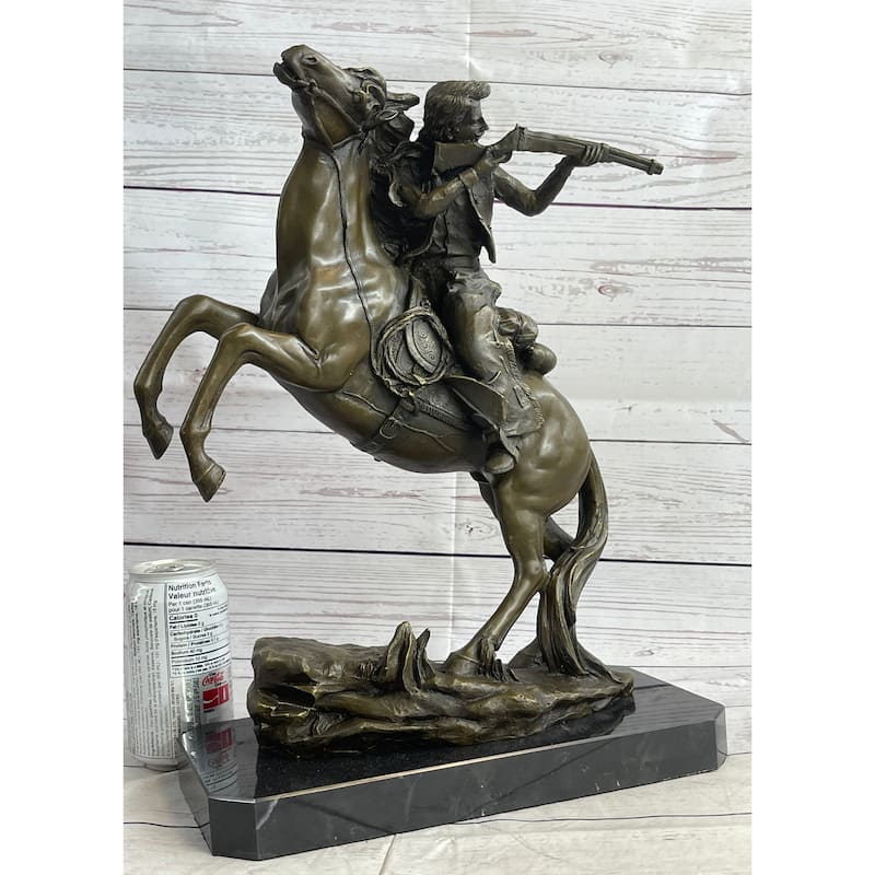 Western Cowboy Firing Rifle From Imitative Horseback Bronze Statue Sculpture Original Art 14 Inches X 12 Inches