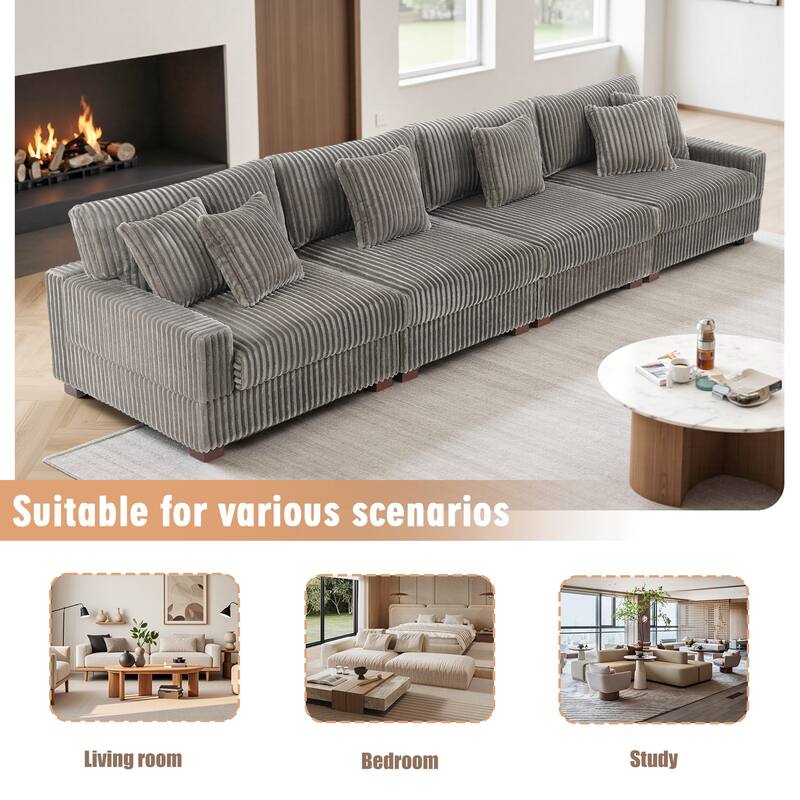 Modular Cotton Flannel Plush Sectional Sofa with Ottomans