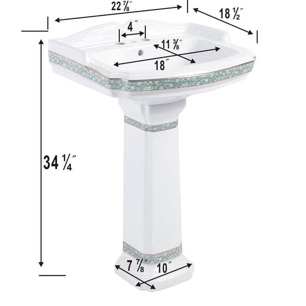 India Reserve 22.8" White Porcelain Wall Mount Pedestal Sink with Green Gold Accent - Renovators Supply