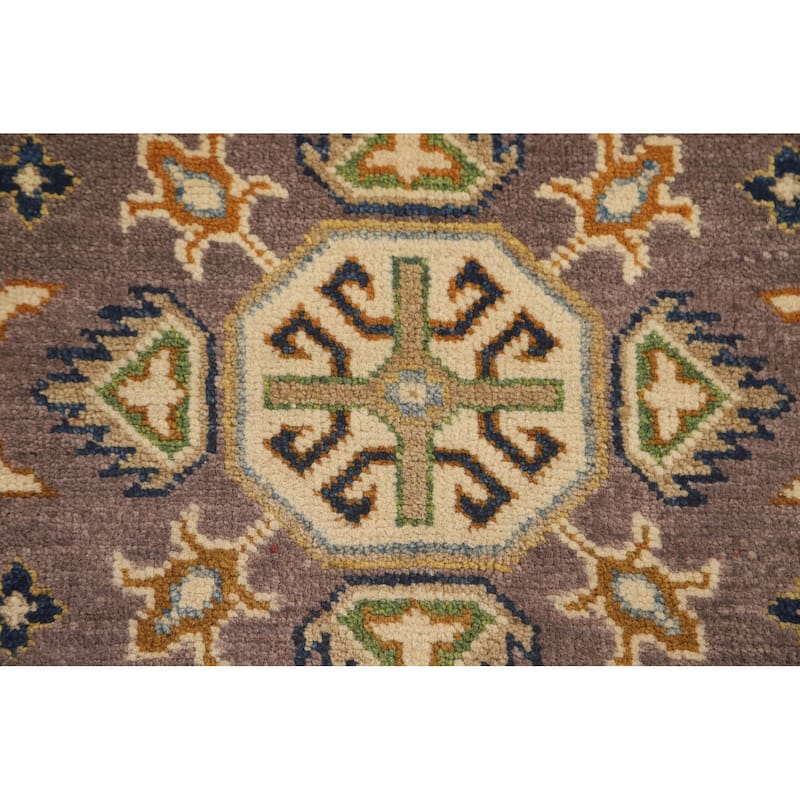 Geometric Brown Kazak Oriental Accent Rug Handmade Wool Carpet - 2'9" x 4'2"