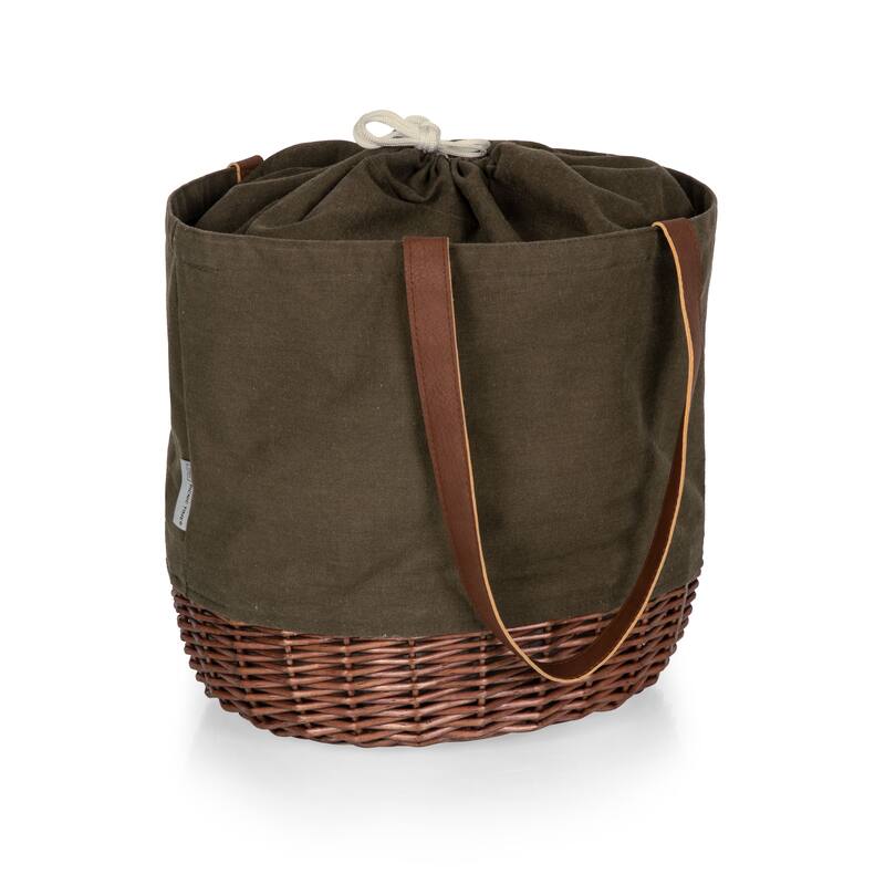 Picnic Time Coronado Canvas Willow Basket Tote, (Khaki Green) - 14.17 x 11.42 x 13.4