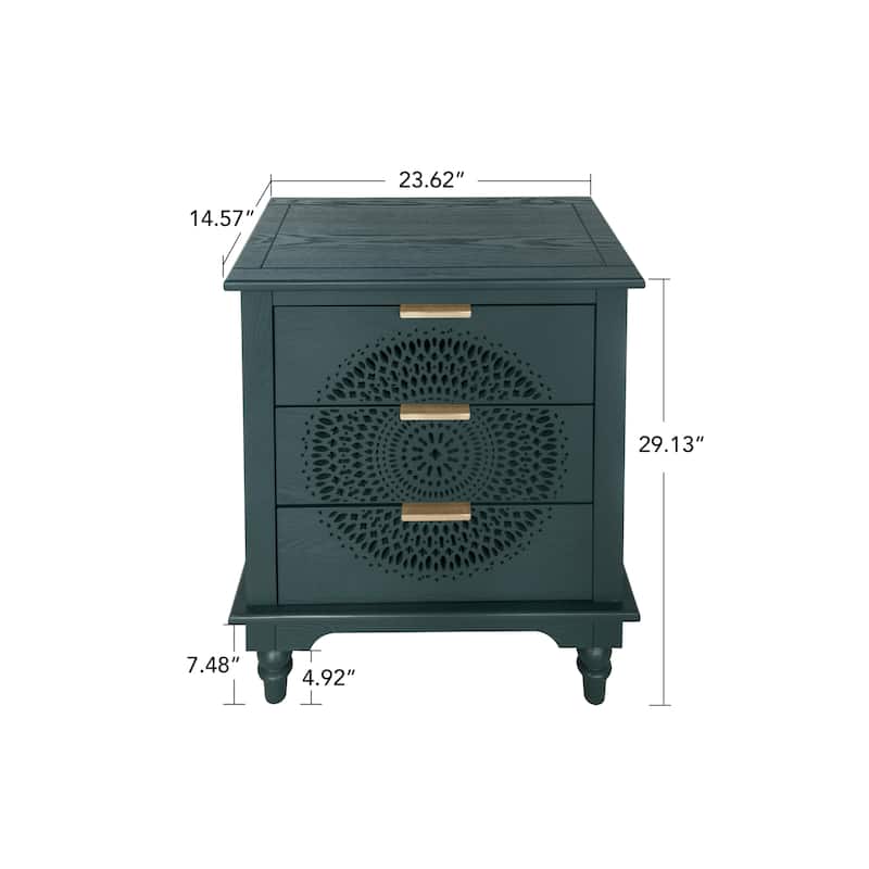 Hollow-Carved 3 Drawer Dresser Storage Chest with Metal Handles For Living Room Bedroom