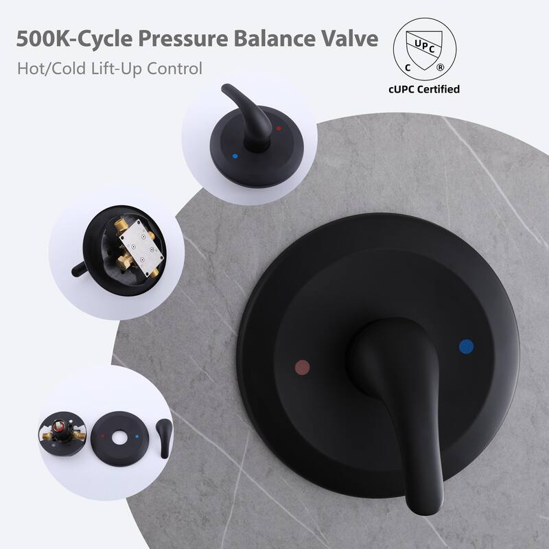 Modland 5-Spray Shower System - 10" Rainfall, Pressure Balance Valve, Matte Black/Gold/Nickel