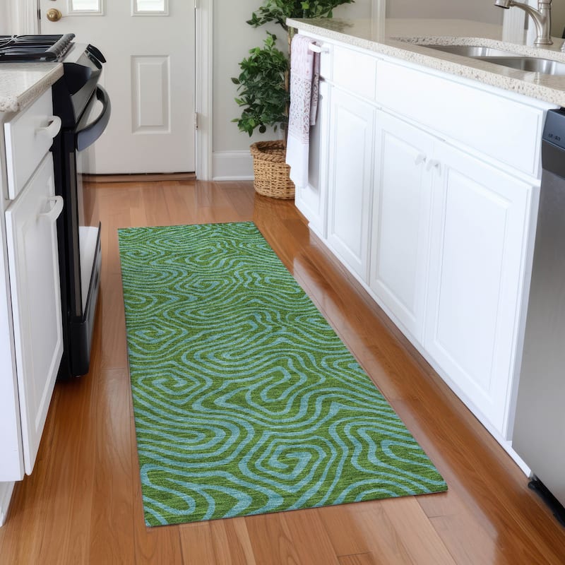 Premium Washable Super Soft Modern Maze Mayfield Rug - Green - 2'3" x 7'6"