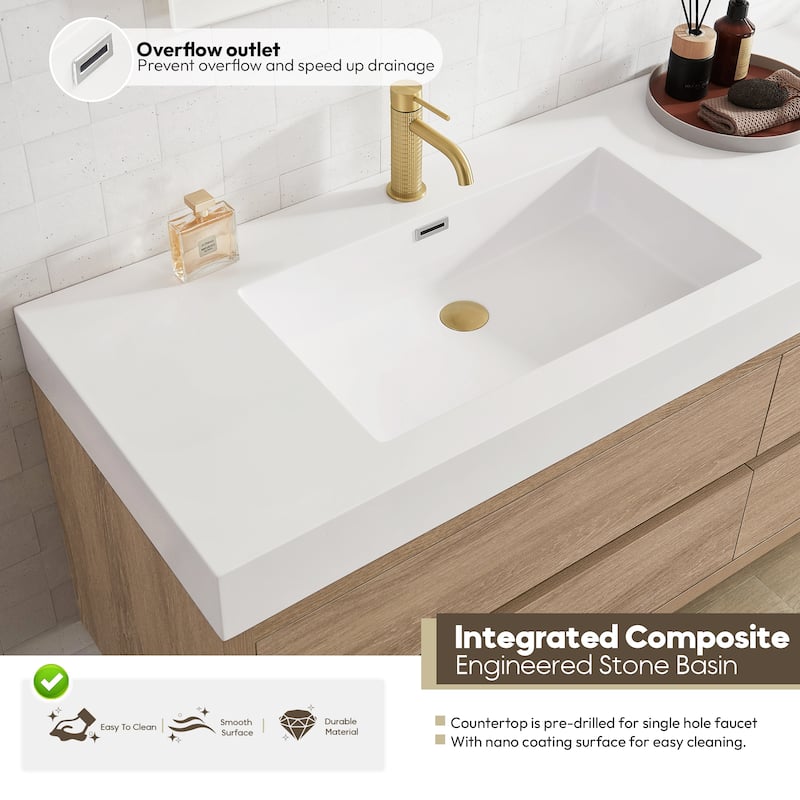 Palencia Double Floating Vanity with Composite Sink Top and Mirror