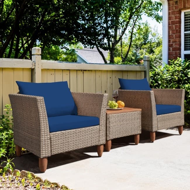 3 Pieces Patio Rattan Furniture Set with Washable Cushion for Yard Porch - 29" x 27" x 28"(L x W x H)