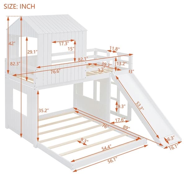 Friendly Design Twin Over Full Bunk Bed, Loft Bed with Playhous