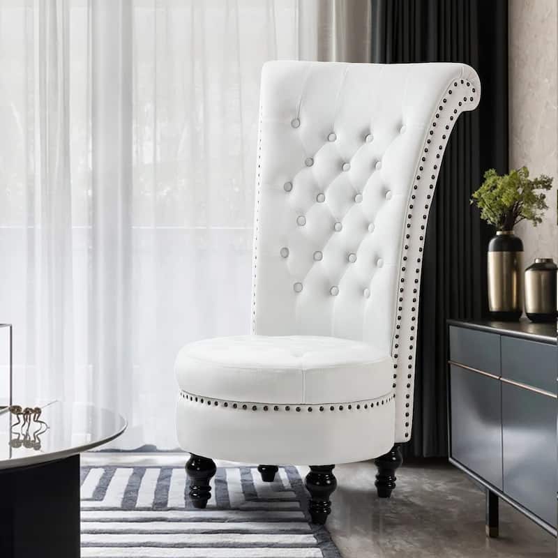 AVAWING High Back Throne Chair Velvet Armless Royal Accent Chair with Storage