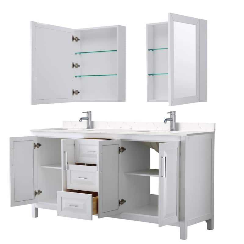 Daria 72 Inch Double Vanity, Cultured Marble Top, Medicine Cabinets