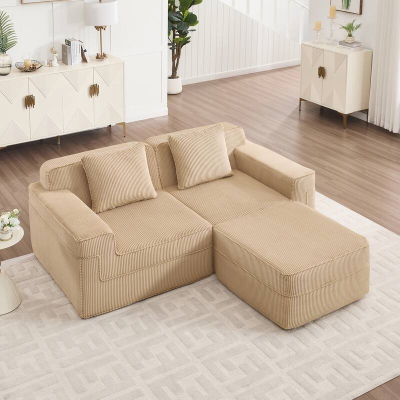 2 Seat L Shape Sectional Sofa, Cloud Sofa Couch with Deep Seat, Loveseat Sofa with Throw Pillows and Movable Ottoman
